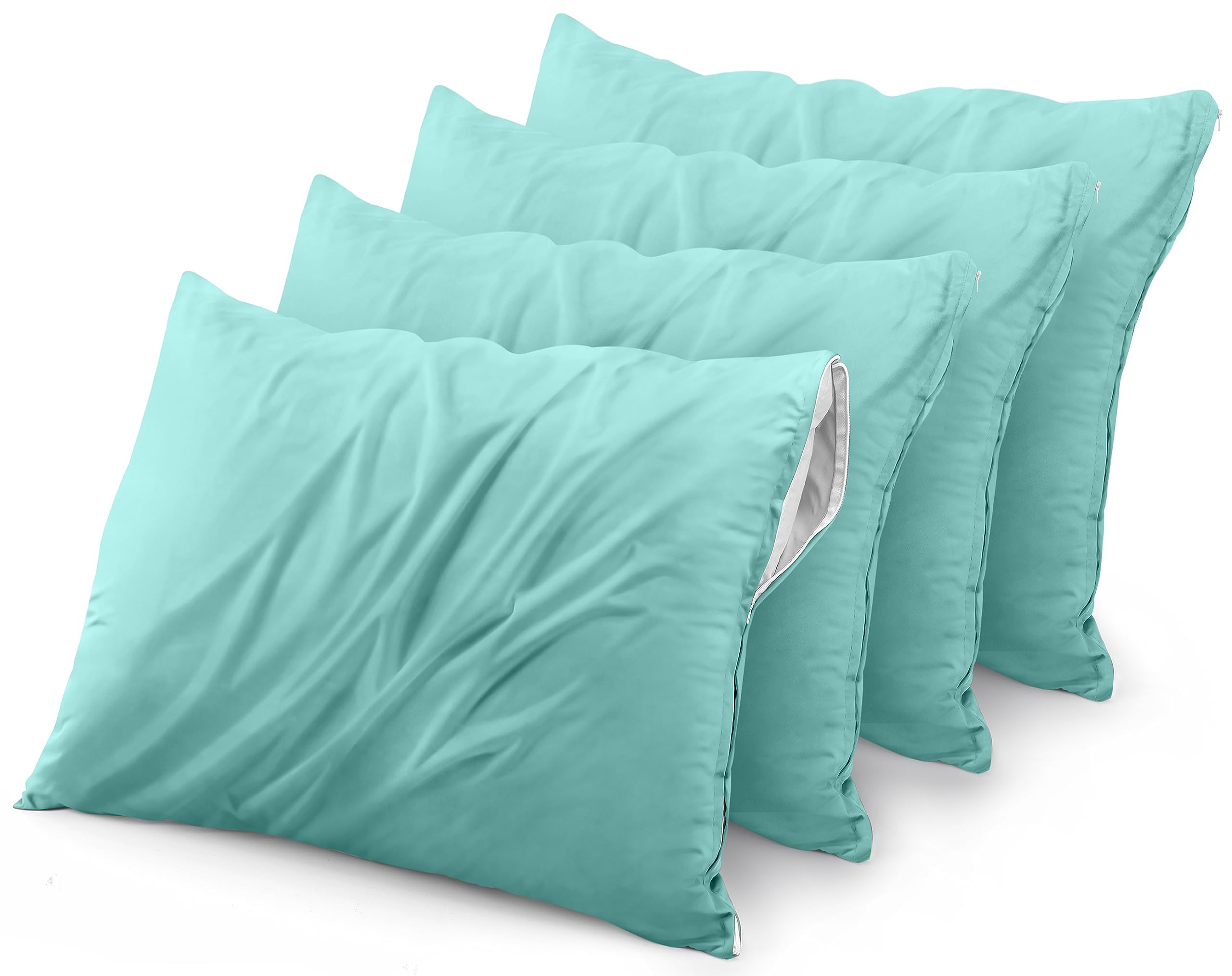 Utopia Bedding Waterproof Pillow Protector Zippered (4 Pack) King Spa Blue - Bed Bug Proof Pillow Encasement 20 X 38 Inches